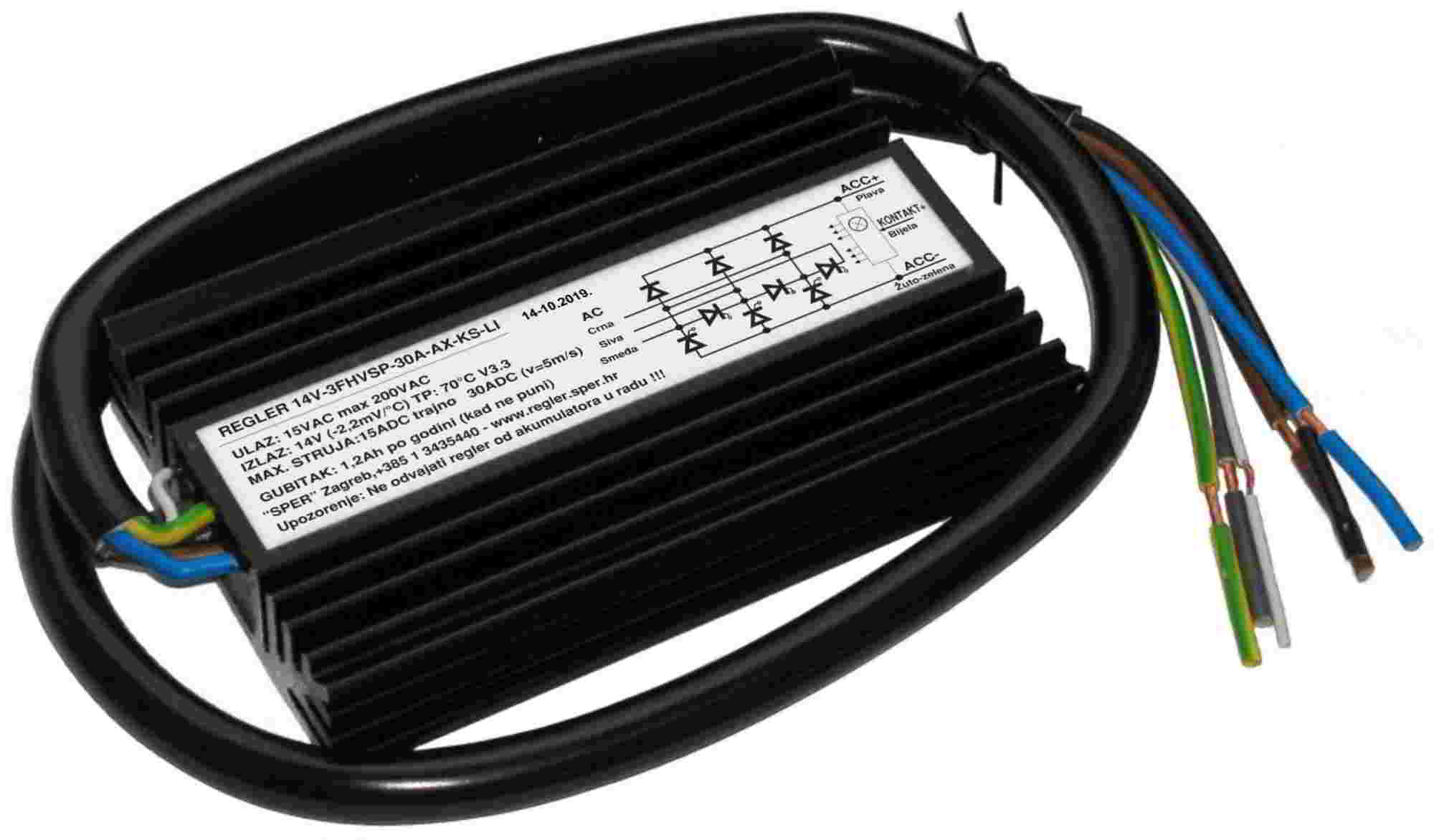 Trofazni 30A serijsko-paralelni regler za ulazni napon do 200VAC sa kontakt+ ulazom za preko 8000rpm. Najčešća primjena za vanbrodske motore i motocikle. Prednost: smanjuje nepotrebno zagrijavanje statorskog namotaja. Dimenzije: 142*88*25mm. Temperaturna zaštita: 80°C.Garancija: 4 godine.